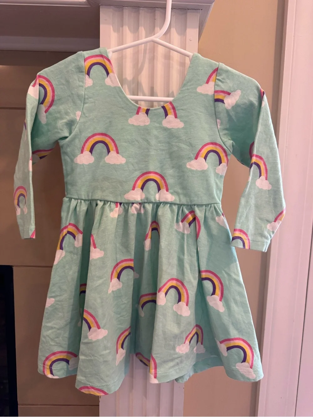 Girls Mint Rainbow Print Long Sleeve Dress